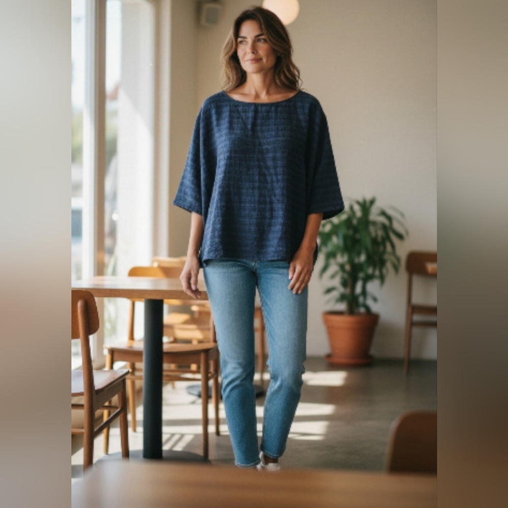 J. Jill Pure JILL indigo Blue Women's Cotton Gauze Oversized Light Shirt Sz XL